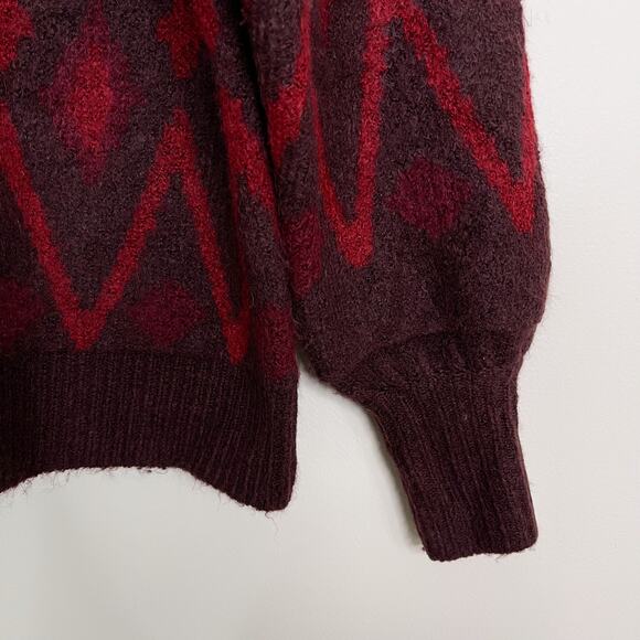 A New Day Fairisle Cozy Soft Sweater Fuzzy Burgundy Red XSmall XS Womens Crew - Picture 3 of 9